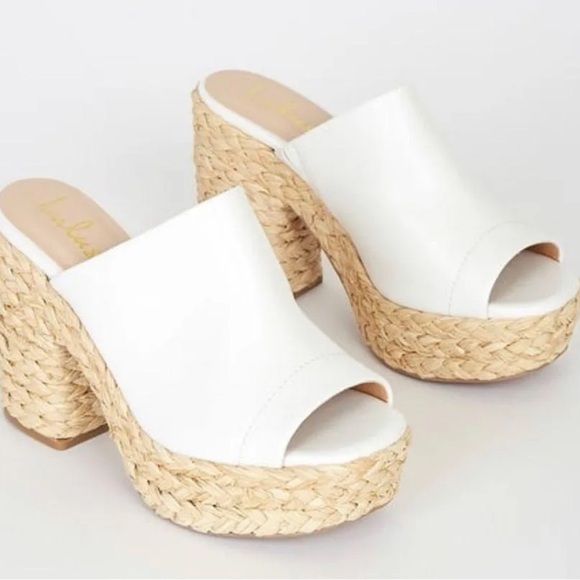 Lulu's White and Tan Woven Platform Mules - Picture 1 of 6